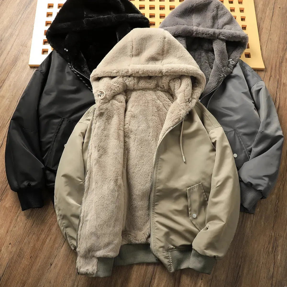 Maxct Velvet Fleece Hooded Bomber Jacket