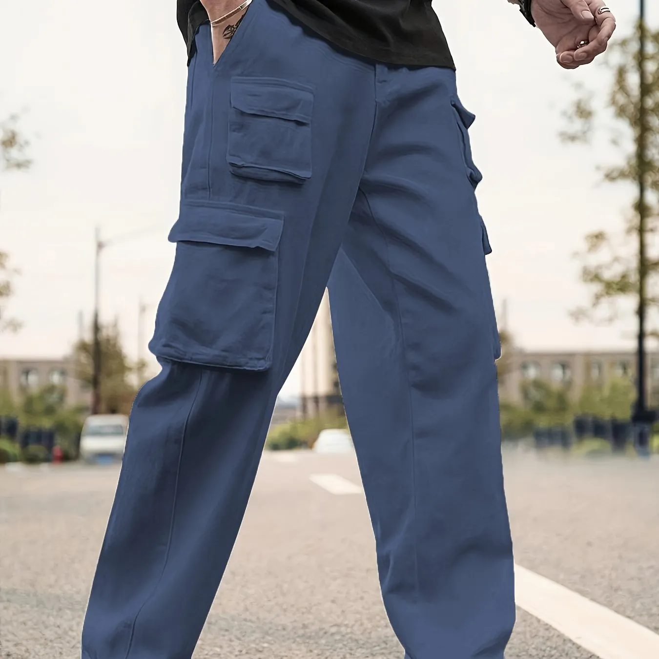 Maxct Men's Multi Flap Pocket Cargo Pants, Loose Trendy Pants