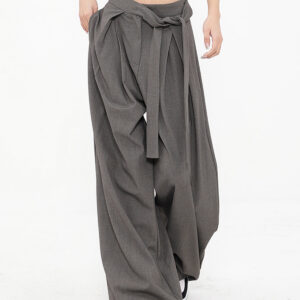 Maxct Tied Pleated Full Length Wide Leg Dress Pants