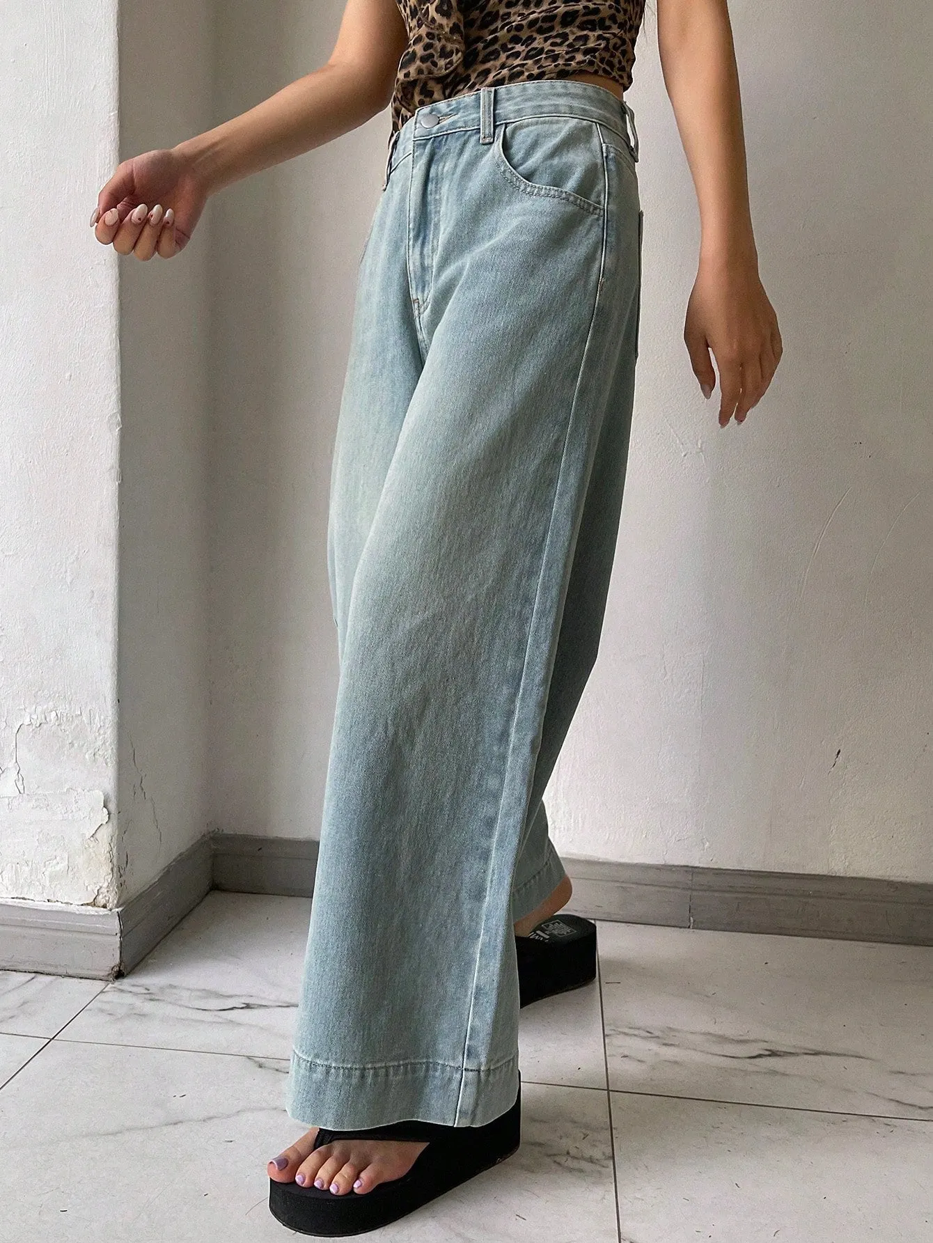 Maxct Women's Loose Fit Casual Wide-Leg Denim Pants With Pockets