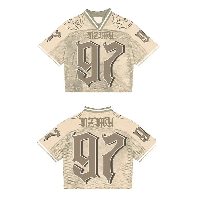 Maxct Y2K Street Jersey Mesh Breathable Sportswear Men Retro Trendy Hip Hop Summer Football Training Uniform Oversized Unisex T Shirt