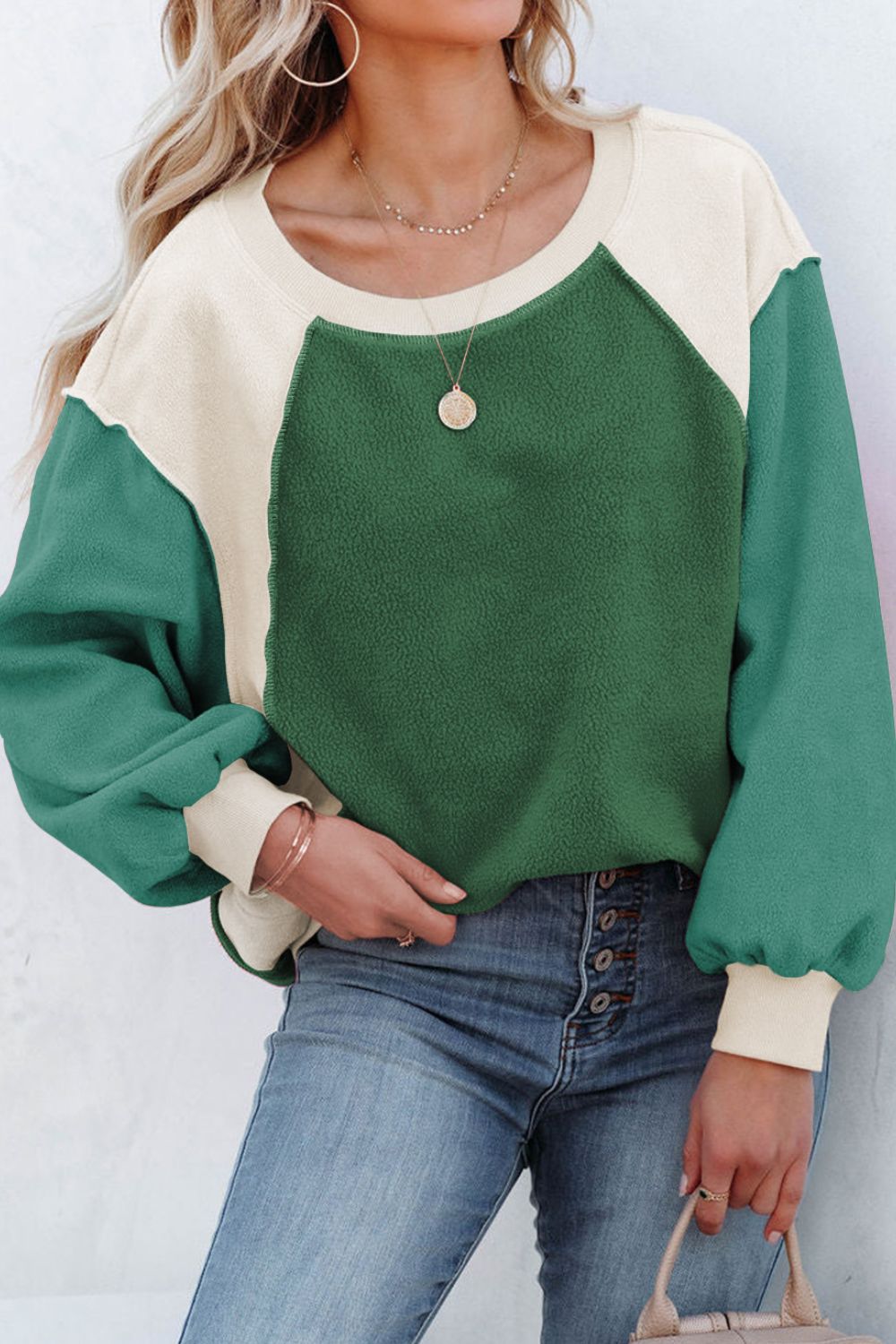Maxct &Color Block Round Neck Long Sleeve Sweatshirt
