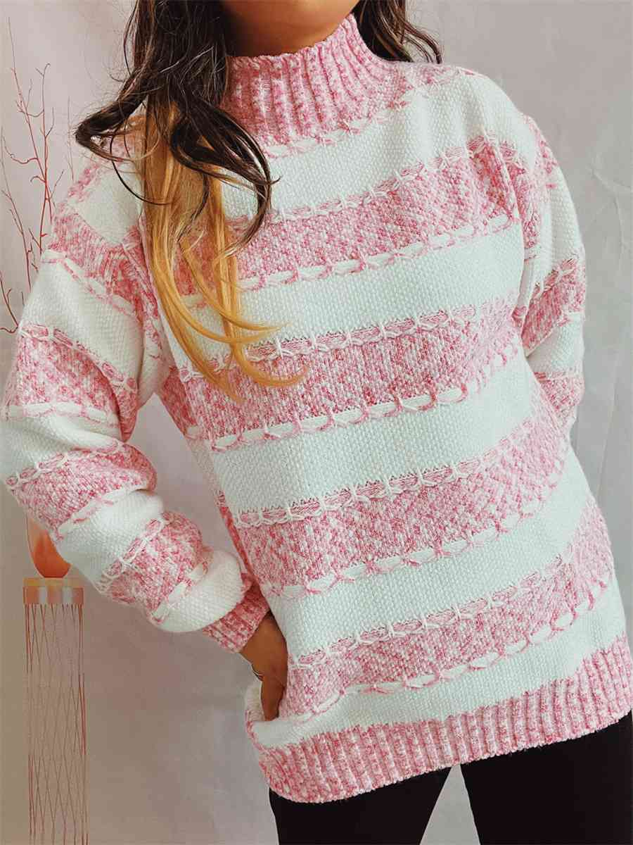 Maxct &Striped Turtleneck Long Sleeve Sweater