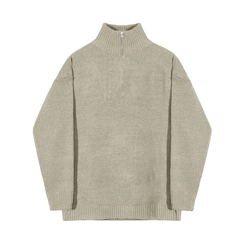 Maxct 5555 Knitted Half Turtleneck Collar Half Zip-Up Sweater