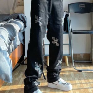 Men's Cross Rhinestone Loose Fit Jeans Maxct