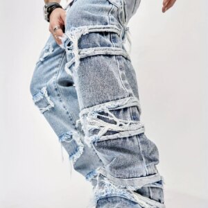 Maxct  Men Ripped Frayed Straight Leg Jeans