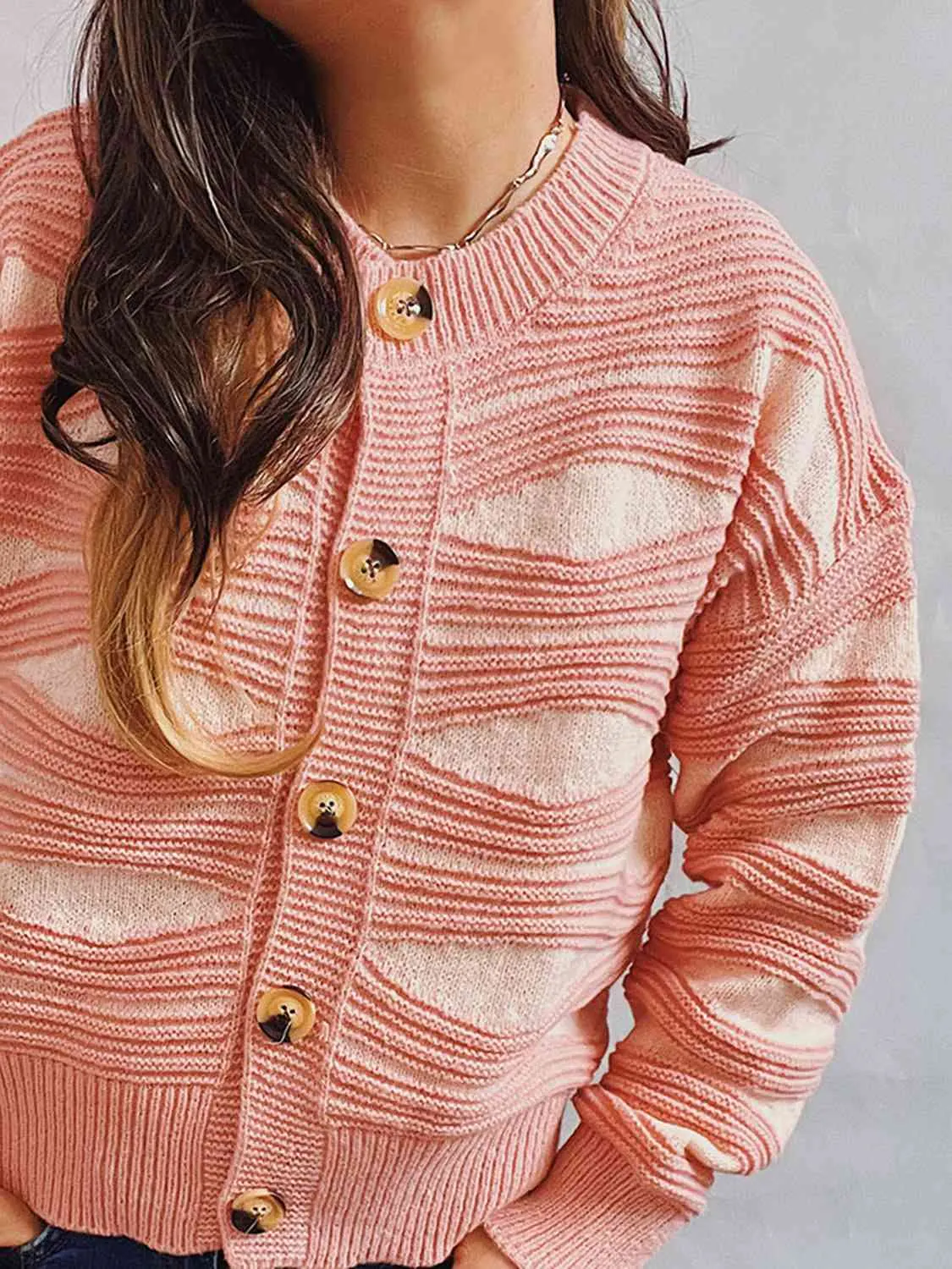 Maxct &Color Block Button Front Cardigan
