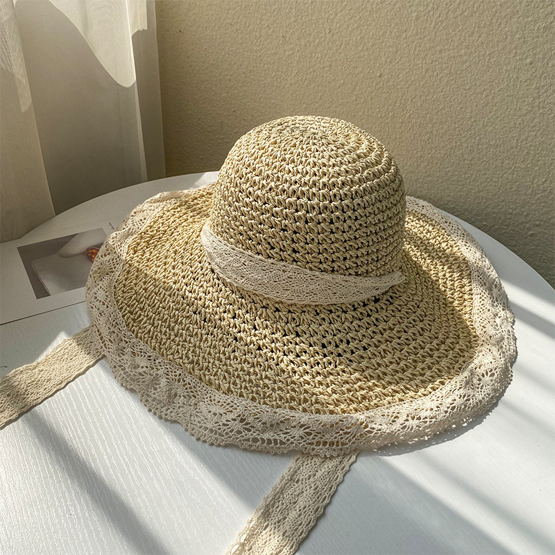 Straw Hat Ins Young Adult Shoelace Summer Outing Lace