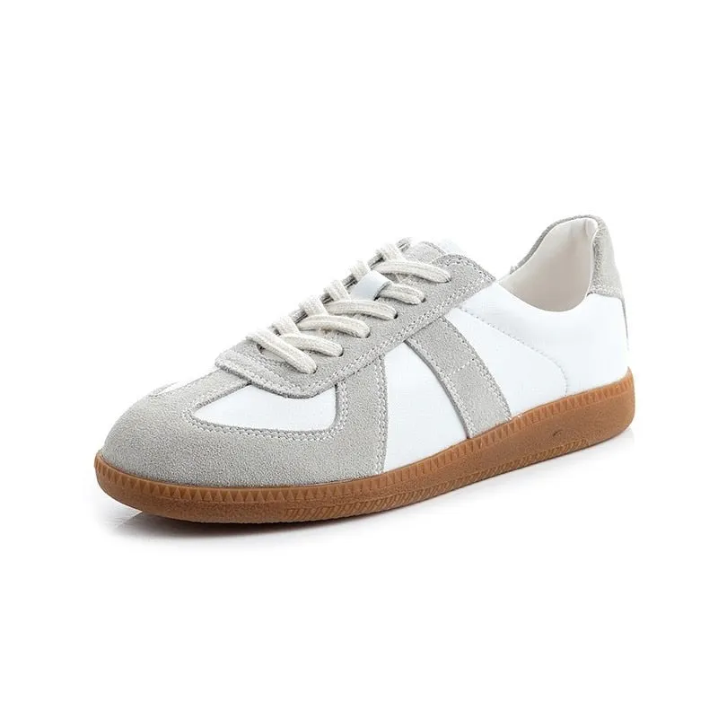 White Split Leather Sneakers Flat for Women Maxct