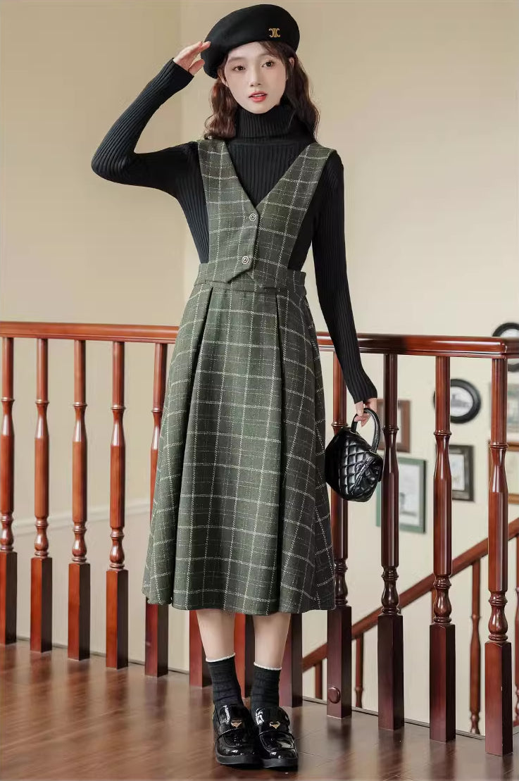 Plaid Vest Pinafore Dress Maxct