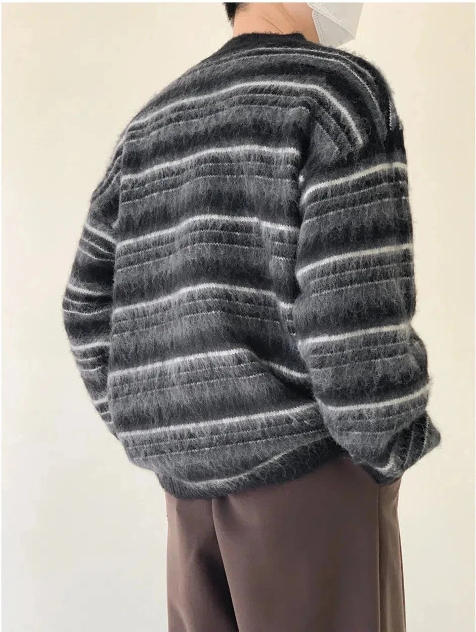 Maxct Mohair Round Neck Striped Sweater