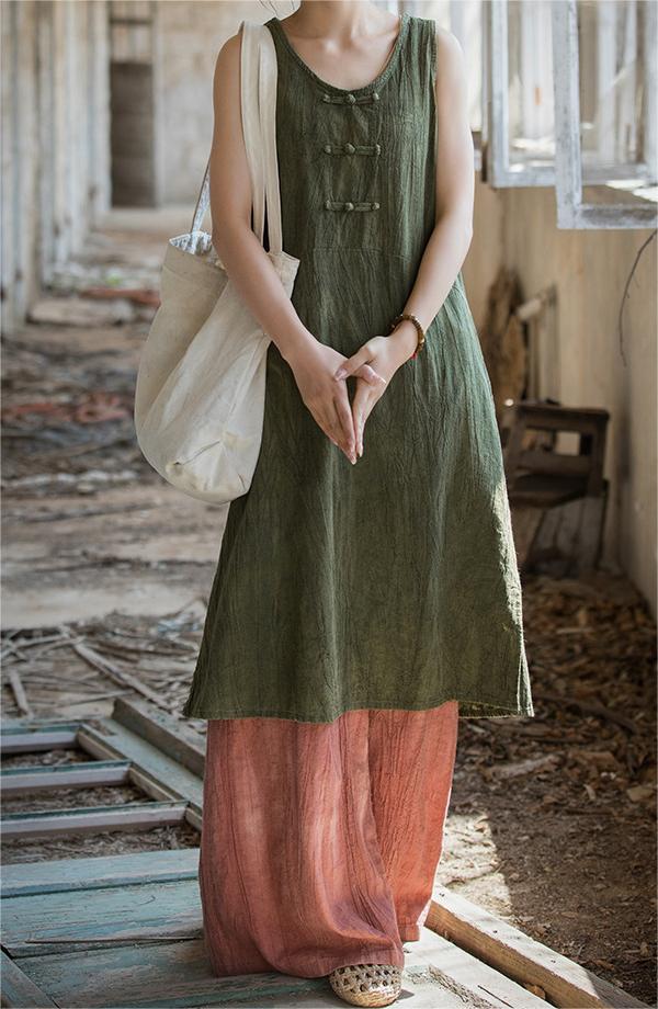 Summer Sleeveless Solid Color Linen Dress
