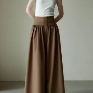 Maxct Pleated High-Waist Button Wide Leg Long Pants