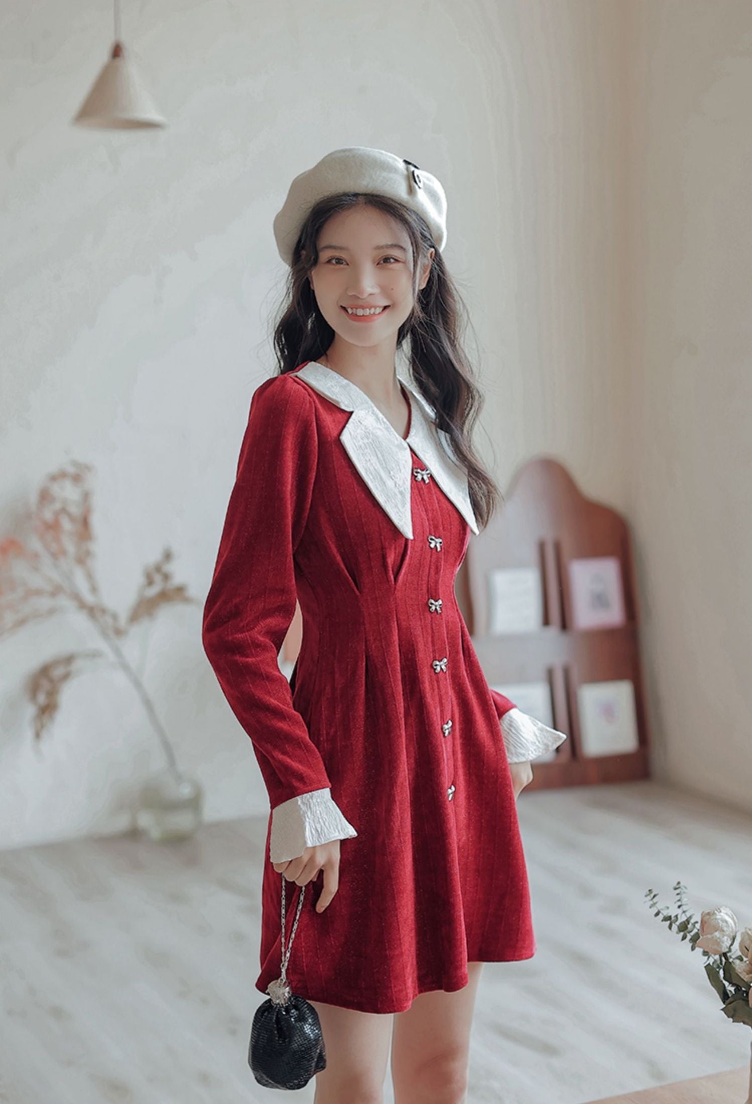 Sweet Bow Peter Pan Knit Dress Maxct