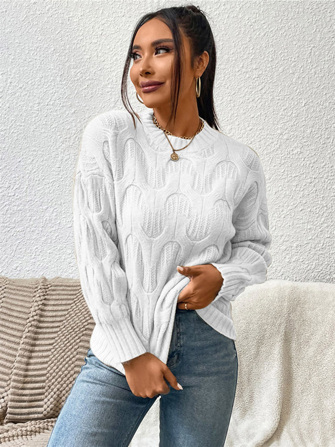 Maxct &Round Neck Long Sleeve Sweater