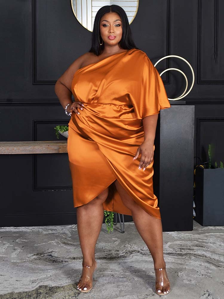 Oblique Shoulder Hem Midi Dress Maxct