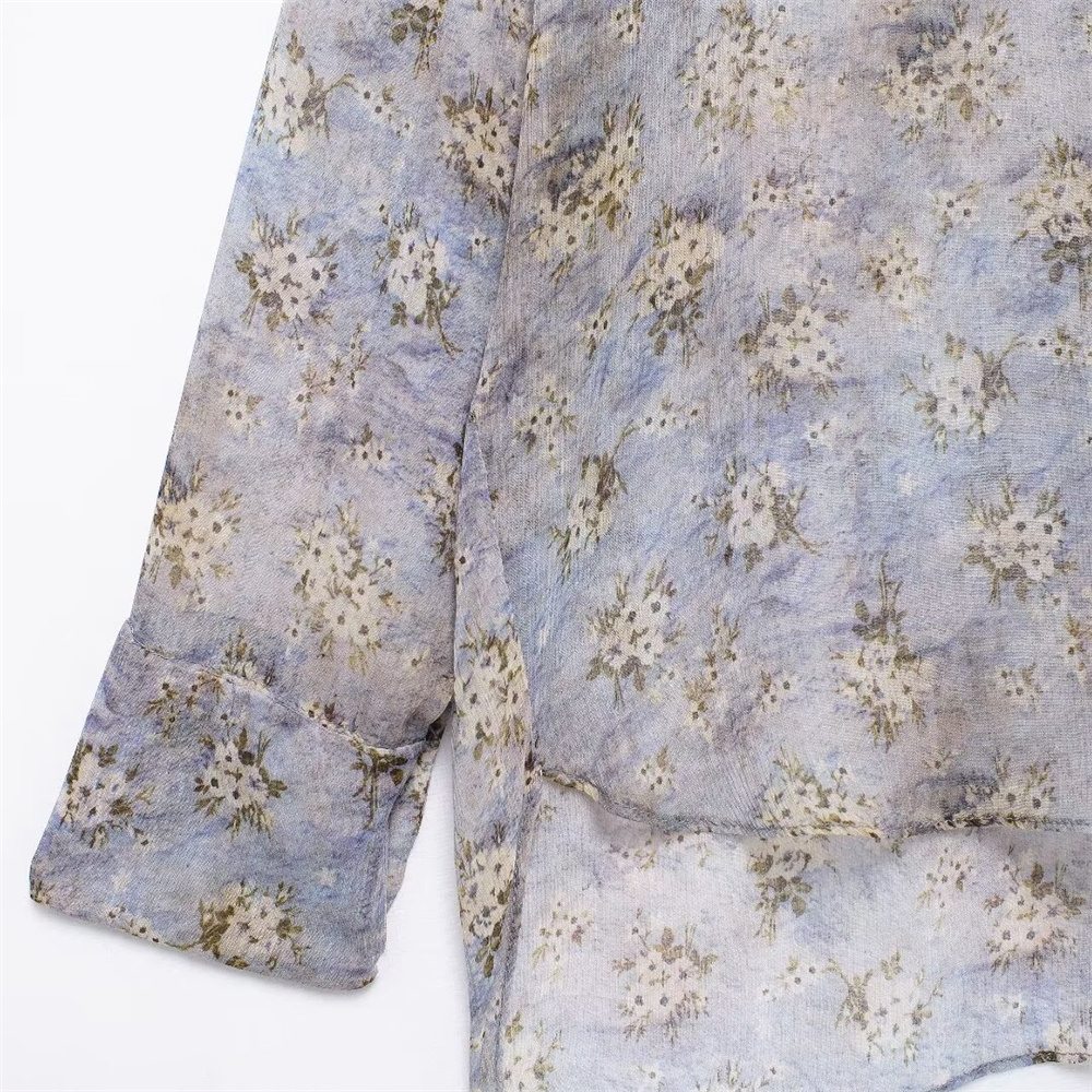 Autumn New Product Women's Casual Versatile Loose Bow Tie Decoration Printed Long Sleeve Shirt Top