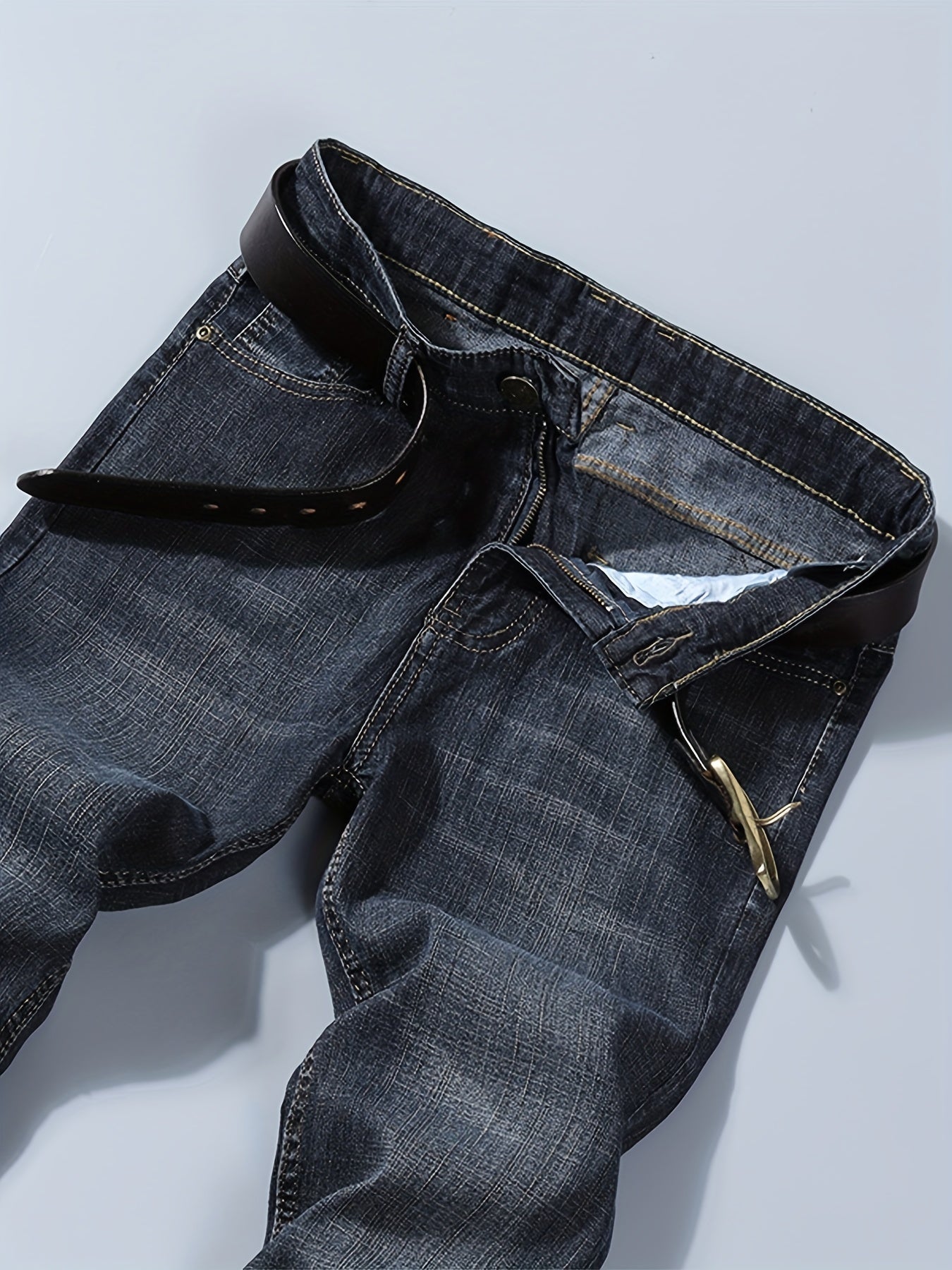 Maxct  Regular Fit Jeans, Men's Casual Street Style Distressed Medium Stretch Denim Pants For All Seasons