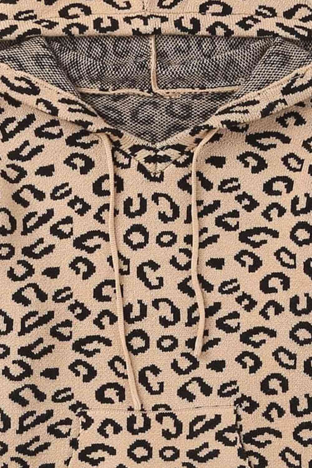 Maxct &Woven Right Leopard Print Drawstring Hooded Sweater