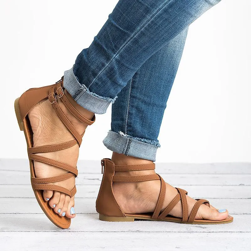 PU Leather Flat Gladiator Sandals Maxct