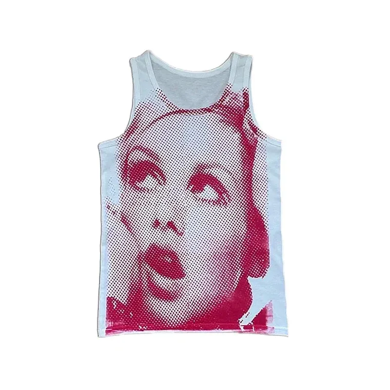 Maxct 90s Vintage Portrait Graphic Print T-shirt Harajuku Crop Top Y2K Aesthetic Summer Slim Fit Tees Tops Women Streetwear Gothic