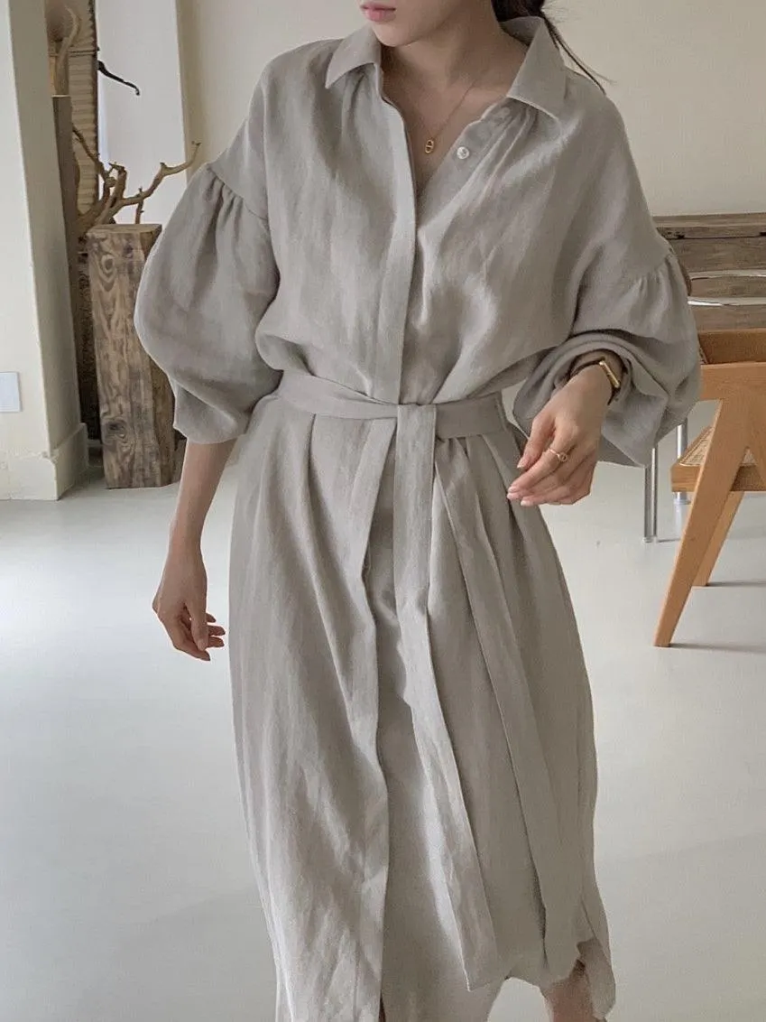 Maxct Lapel Loose Balloon Sleeve Shirt Dress