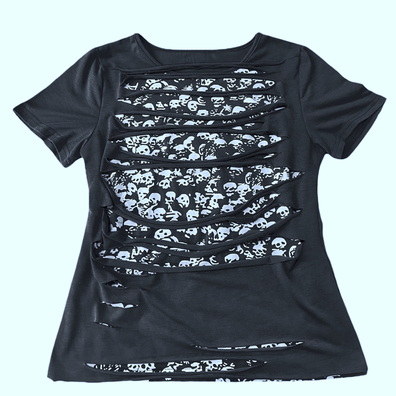 Punk Style Hip Hop Crop Top Harajuku Skeleton Graphic T-shirt Gothic Grunge Hollow Out Tees Women Vintage Clothes