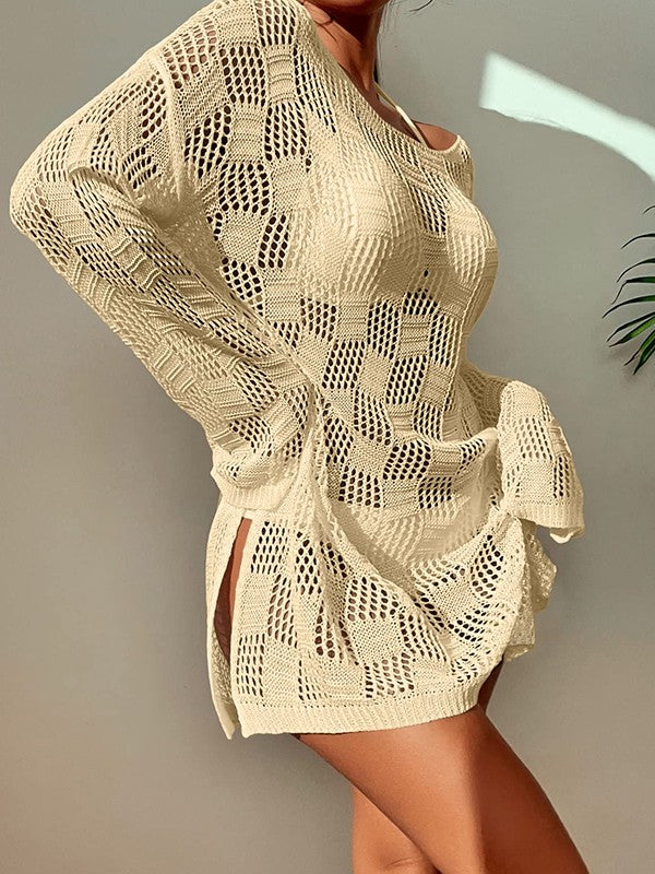 Split Long Sleeve Cover Up Mini Dress Maxct