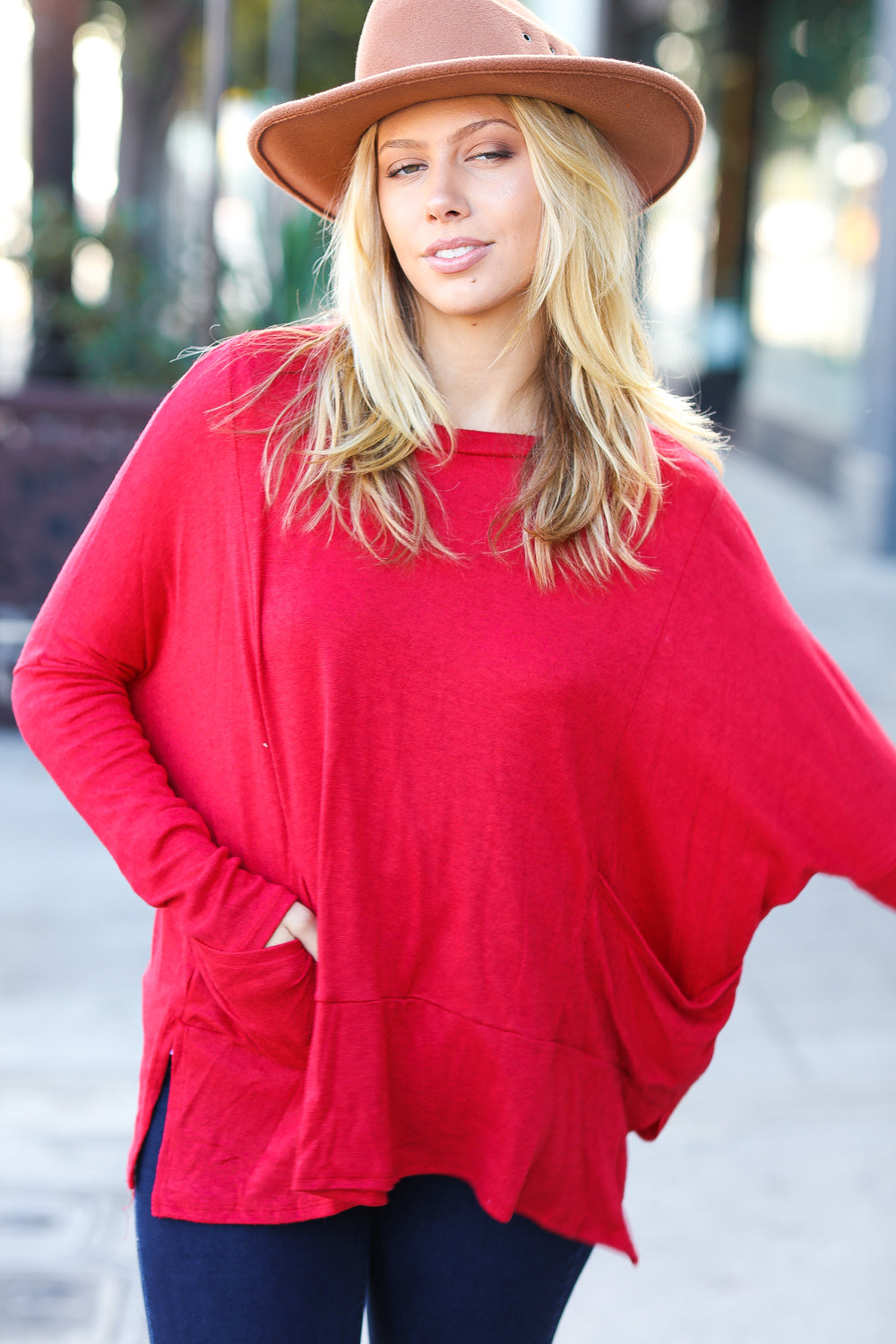 Maxct &Going My Way Red Hacci Dolman Pocketed Sweater Top