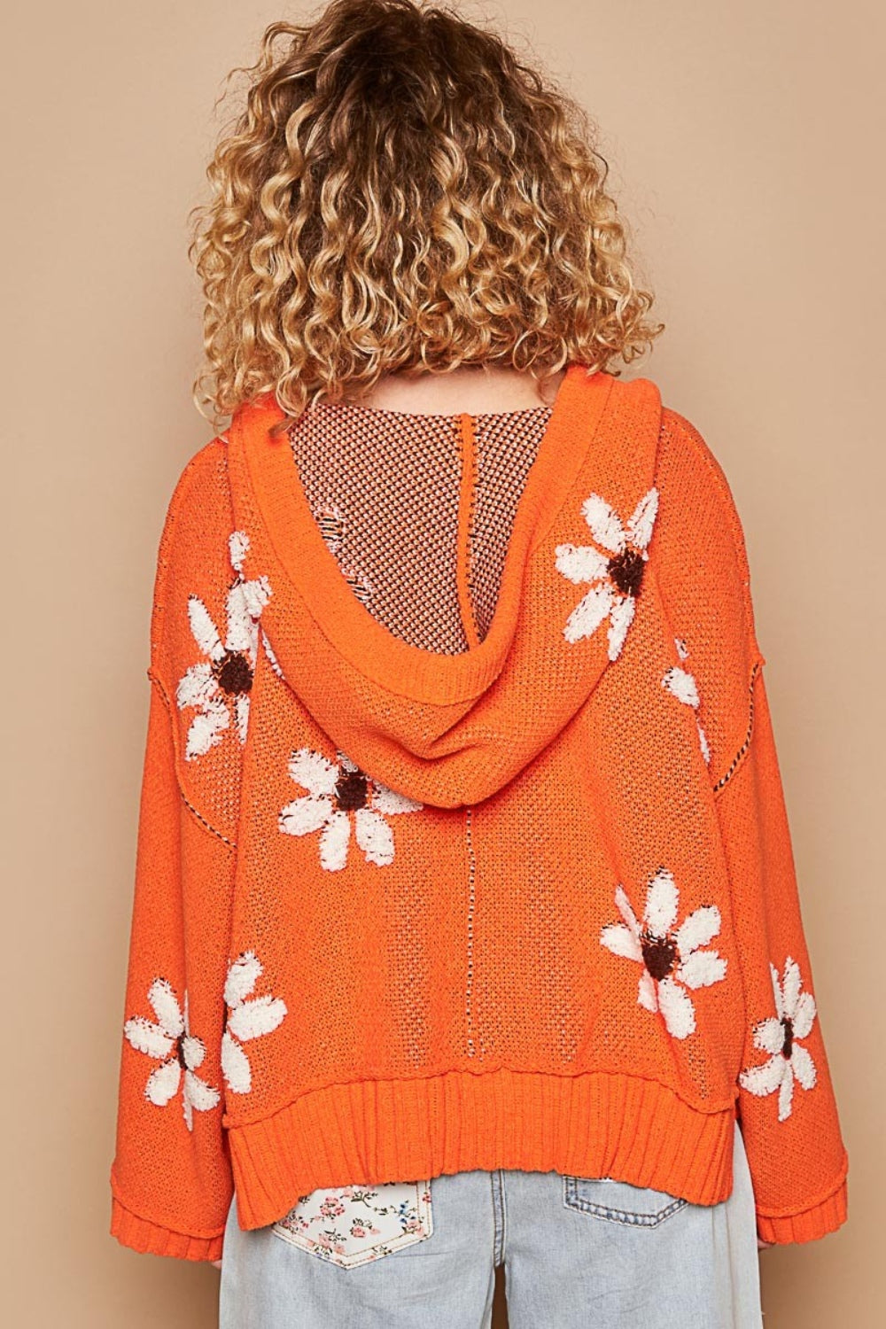 Maxct &POL Floral Pattern Hooded High-Low Sweater