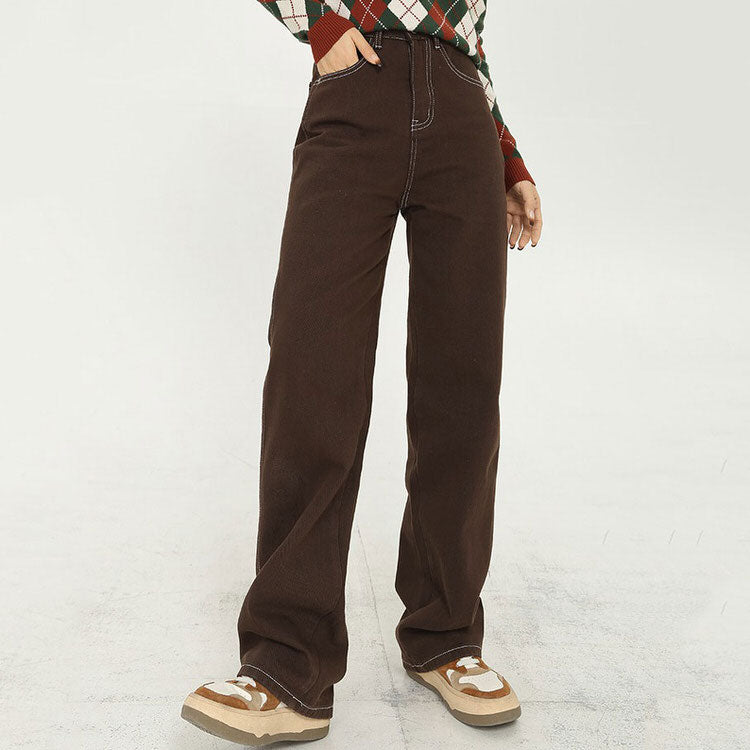Heart Embroidery Brown Wide Jeans Maxct
