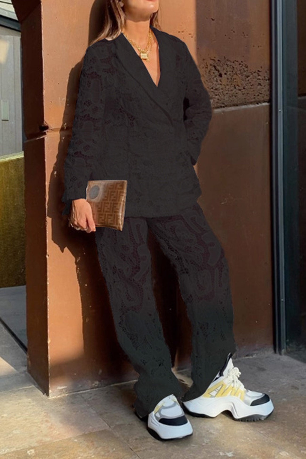 Maxct Lace Blazers Long Pants Suits