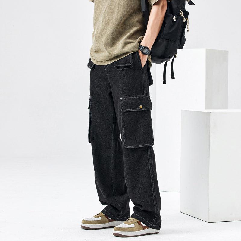 Maxct Elastic Waist Cargo Pocket Jeans Pants