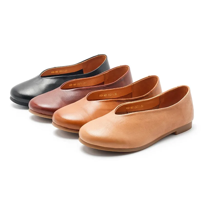 Handmade Genuine Slip Ons Breathable Flats Loafers Black/Beige/Apricot/Brown Maxct