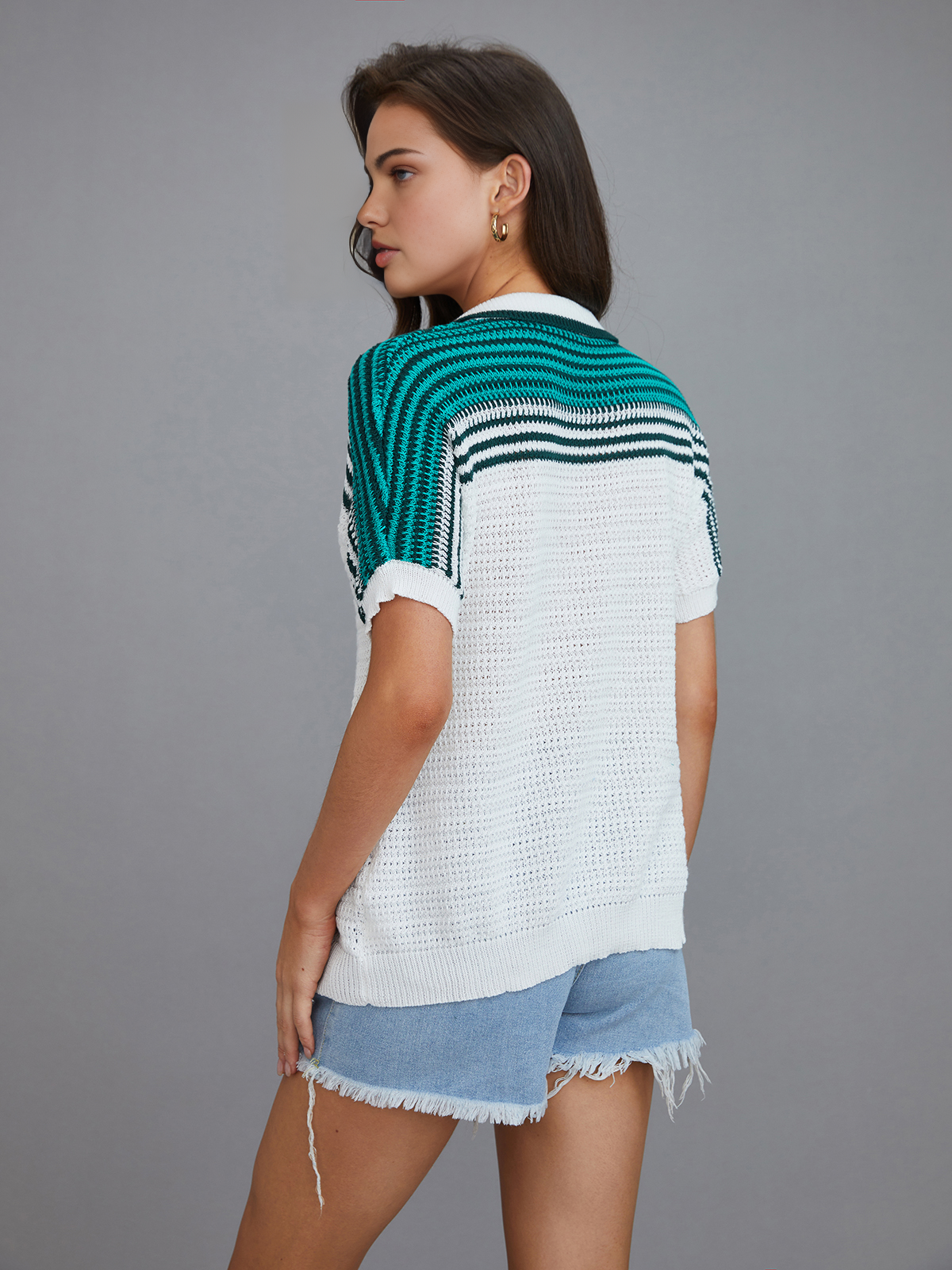 Maxct-Fall Casual Outfits Contrast Crochet Pockets Short Sleeve Shirt