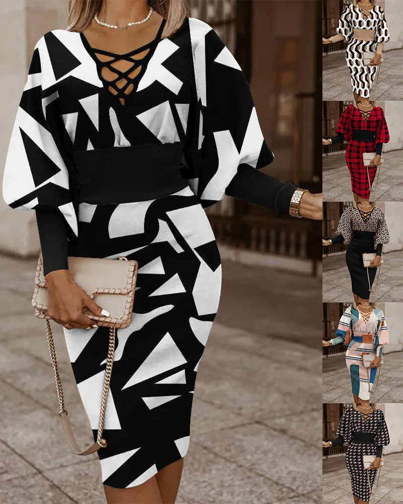 Maxct Independent Station Fashionable Fashion Printed Long-Sleeved Dress Women's Spot