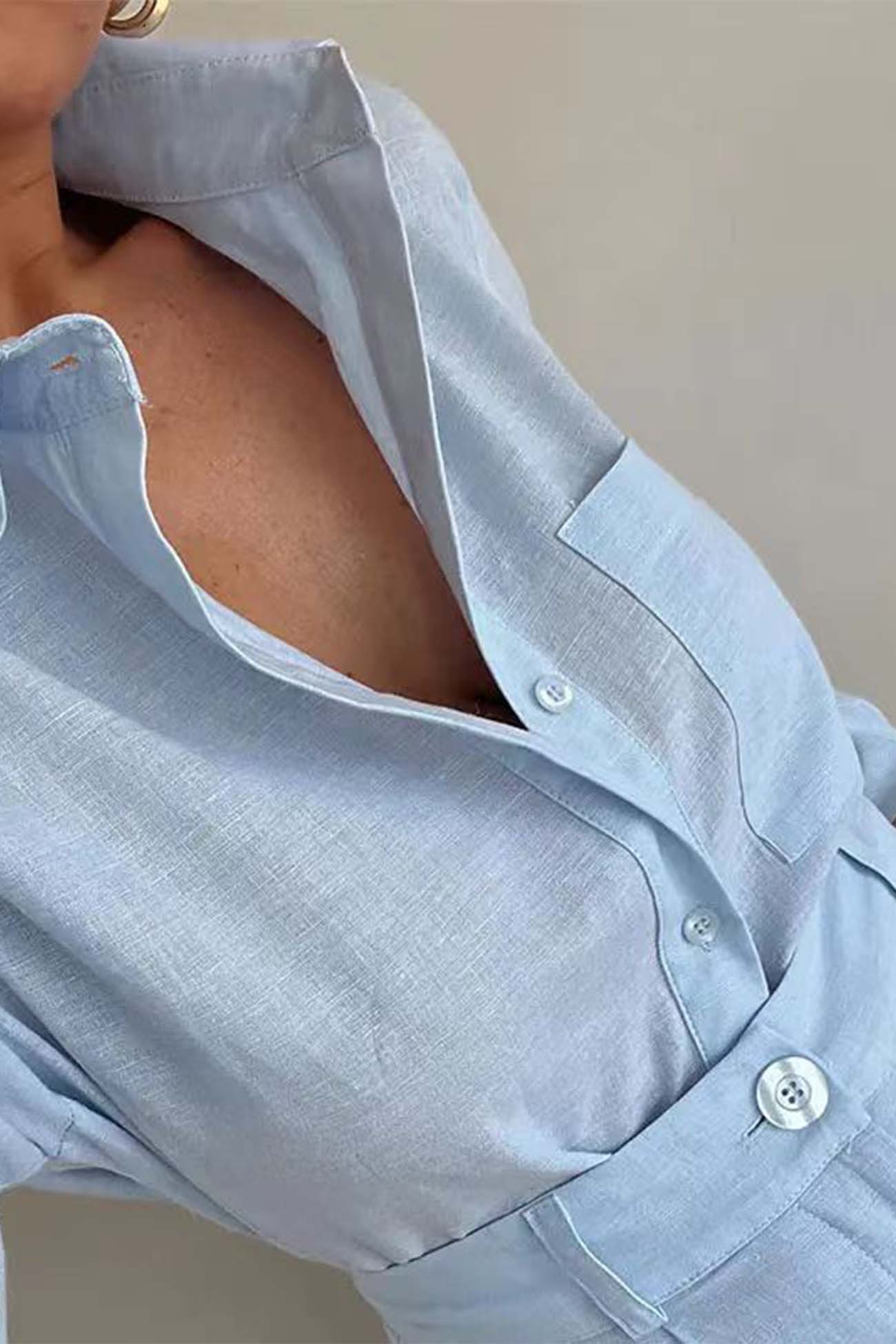 Maxct Solid Color Shorts Long Sleeve Shirt Suit