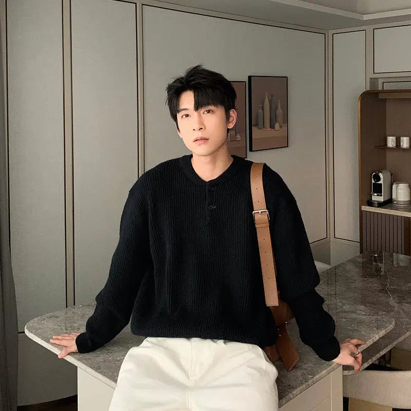 Maxct Pleated Henley Bottoming Sweater