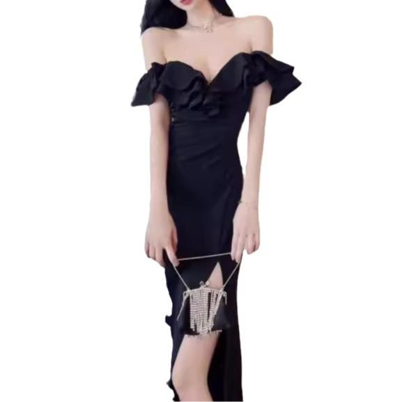 Maxct Women's Wear With Ear-rimmed Off-shoulder Bandage Dress French Style Women's Summer Party Adult Ceremony Evening Dress Dress