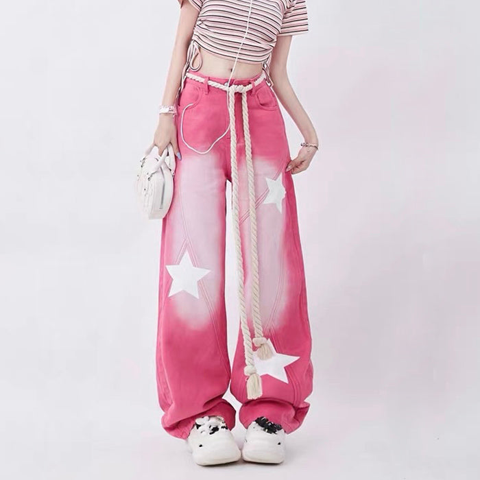 Star Print Y2K Pink Jeans Maxct