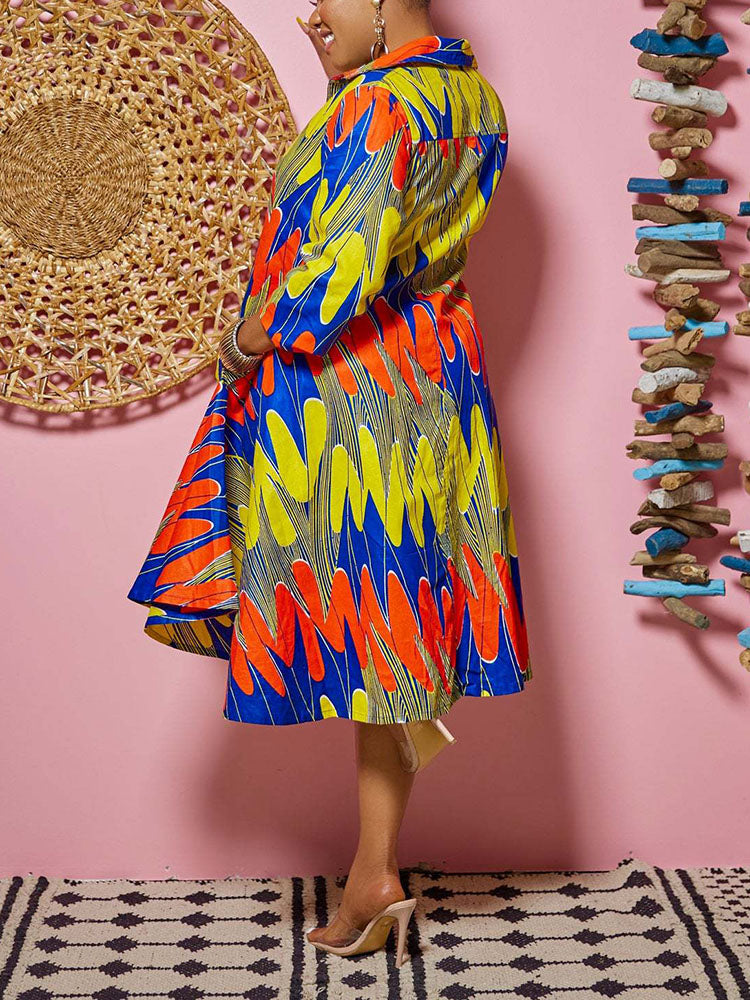 Printed A-Line Shirt Midi Dress Maxct