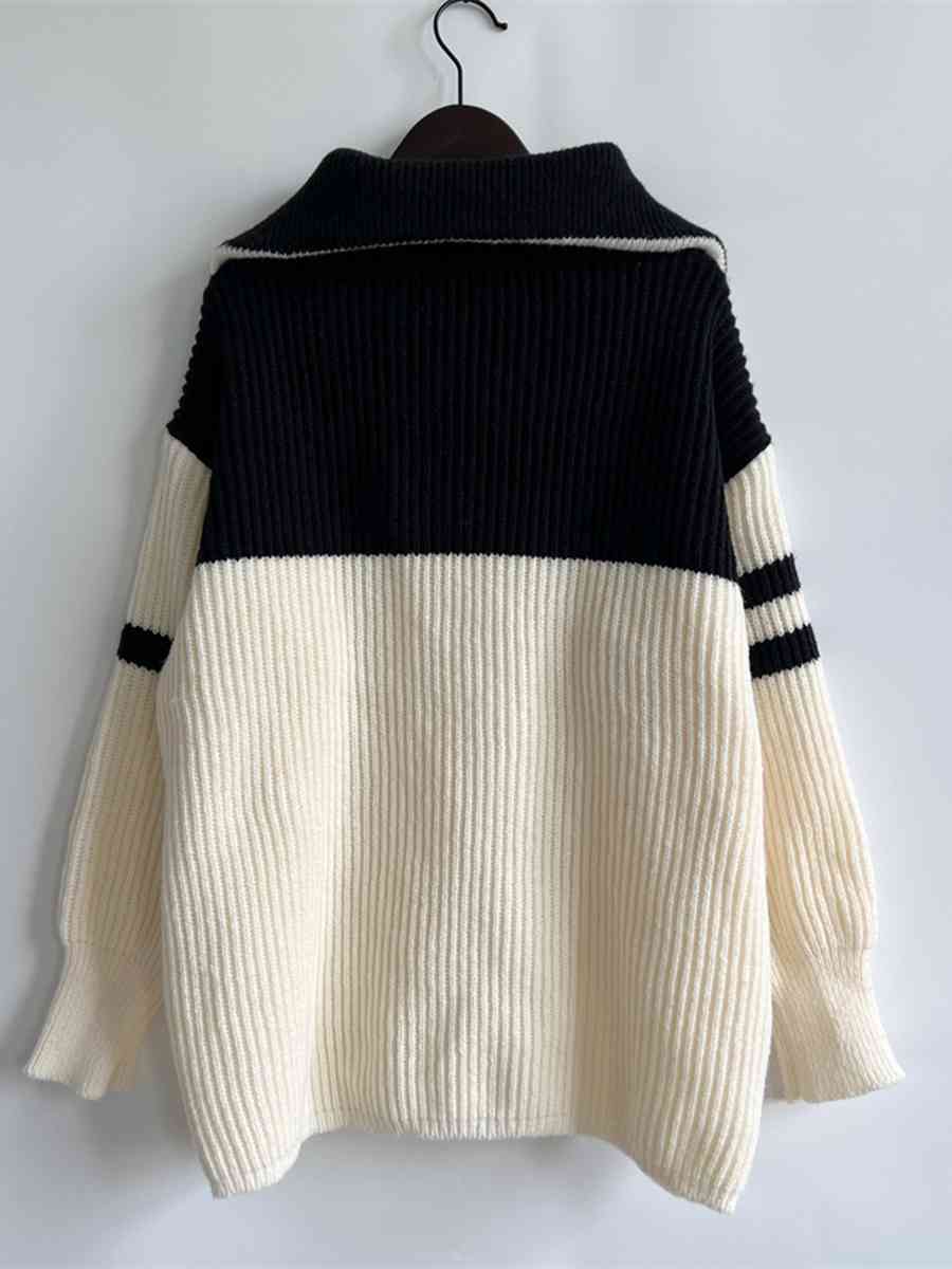 Maxct &Ribbed Two-Tone Half Zip Sweater