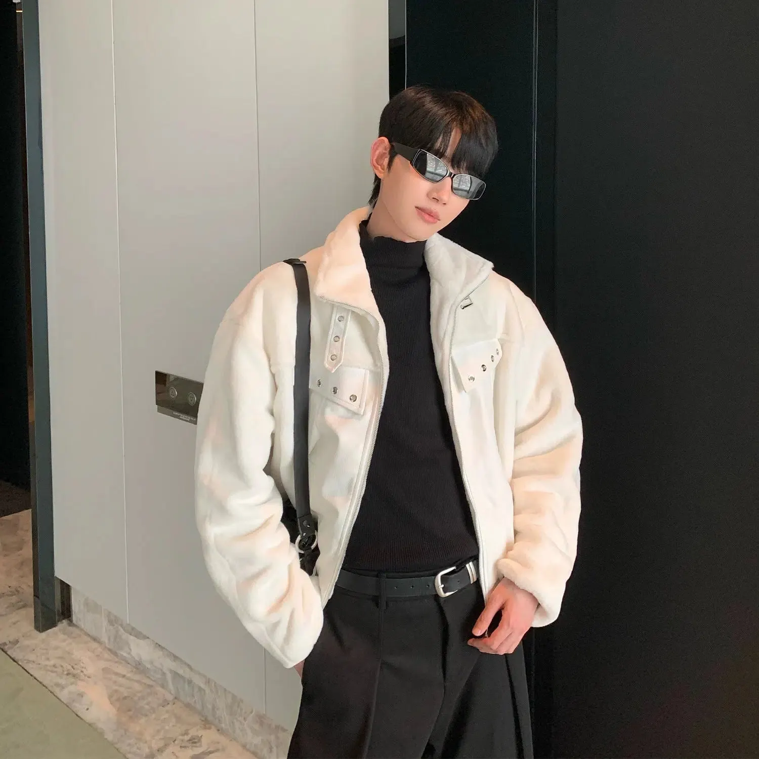 Maxct Faux Leather Collar Jacket