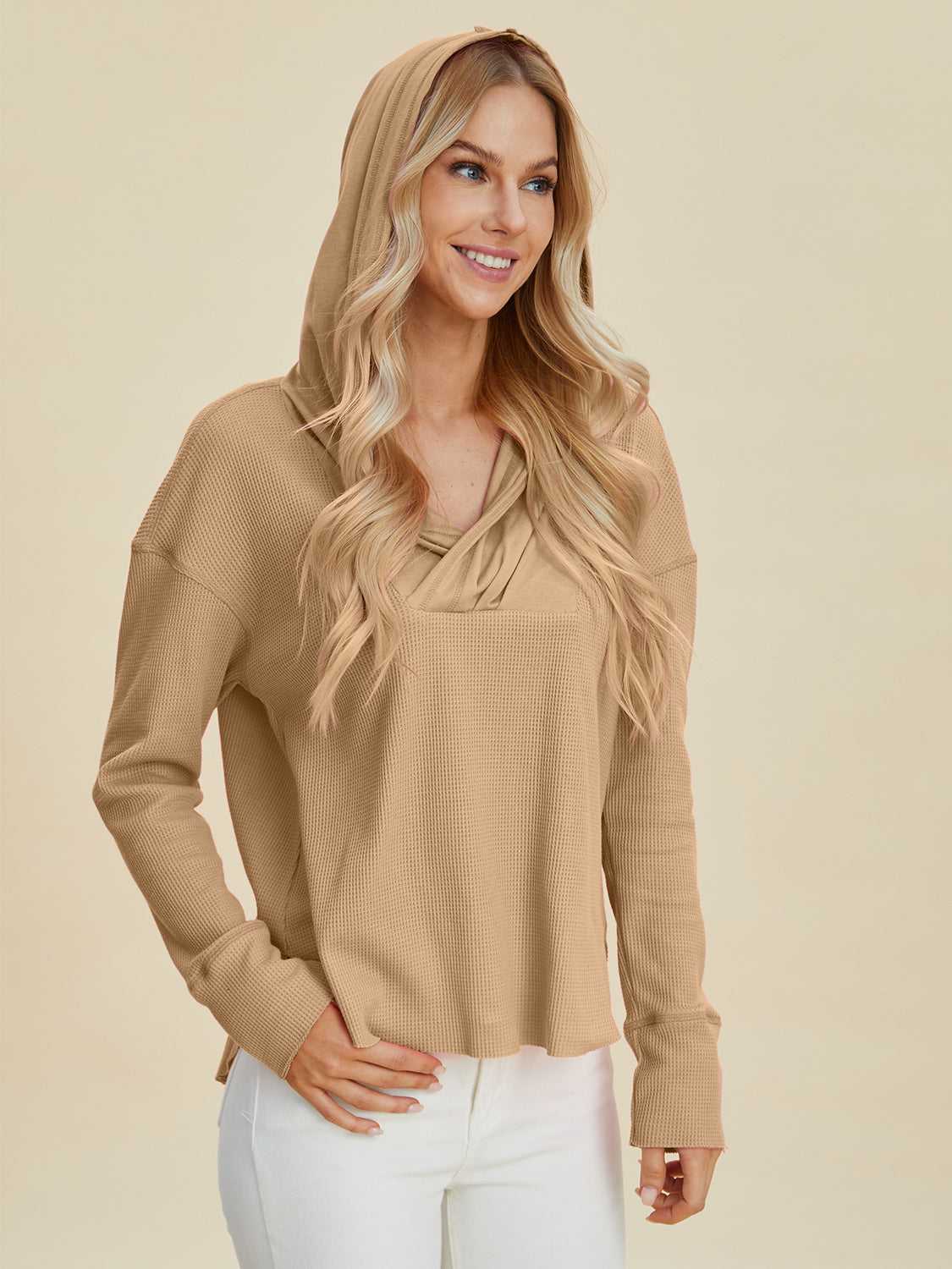 Maxct &Double Take Full Size High-Low Dropped Shoulder Long Sleeve Hoodie