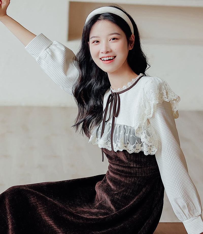 Square Lace High Neck Sweater Dress Maxct
