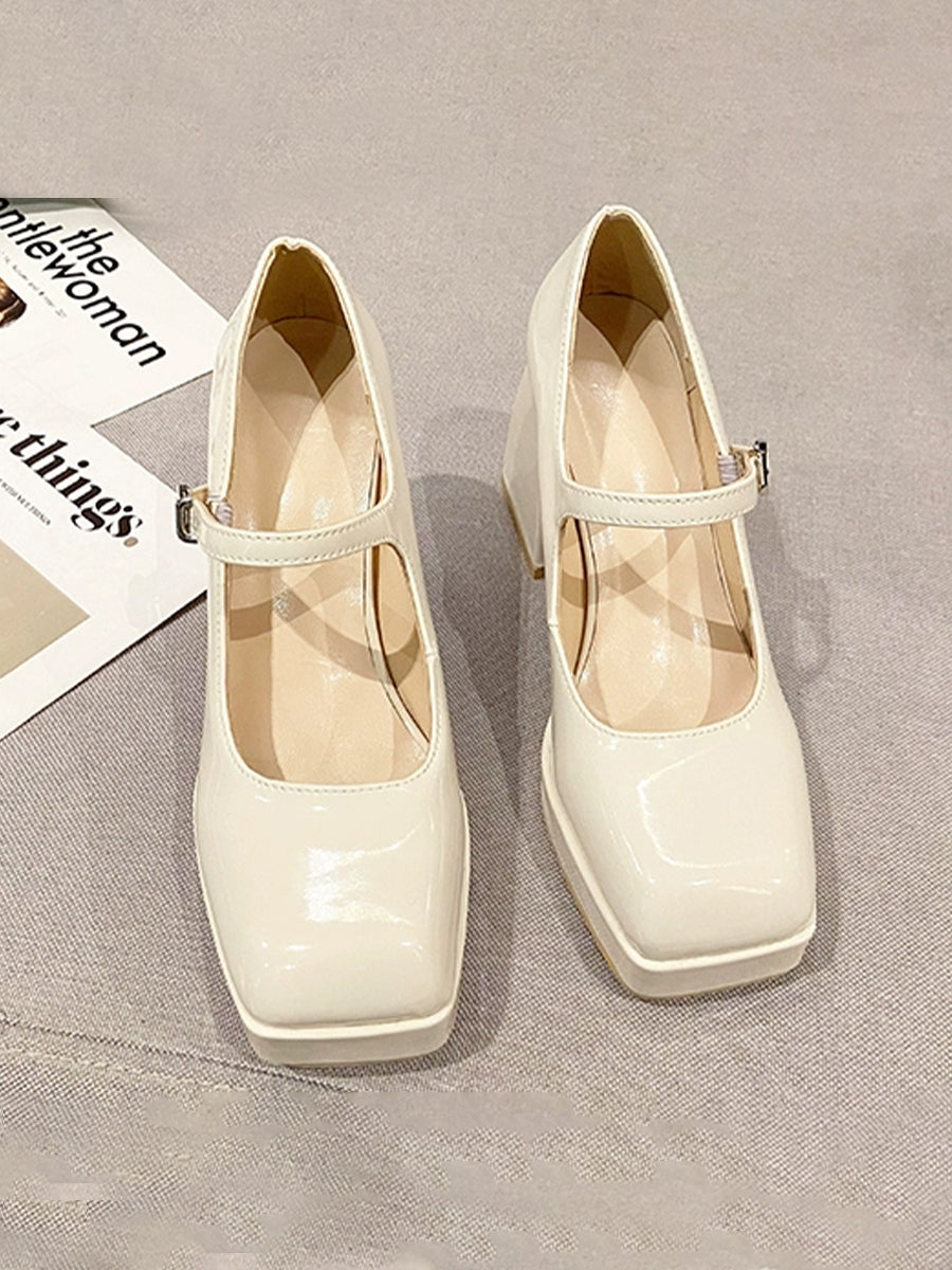 Square Toe Block Heels Mary Jane Pumps Maxct