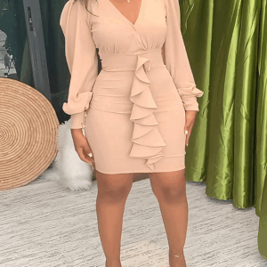 Ruched Ruffle Bodycon Midi Dress Maxct