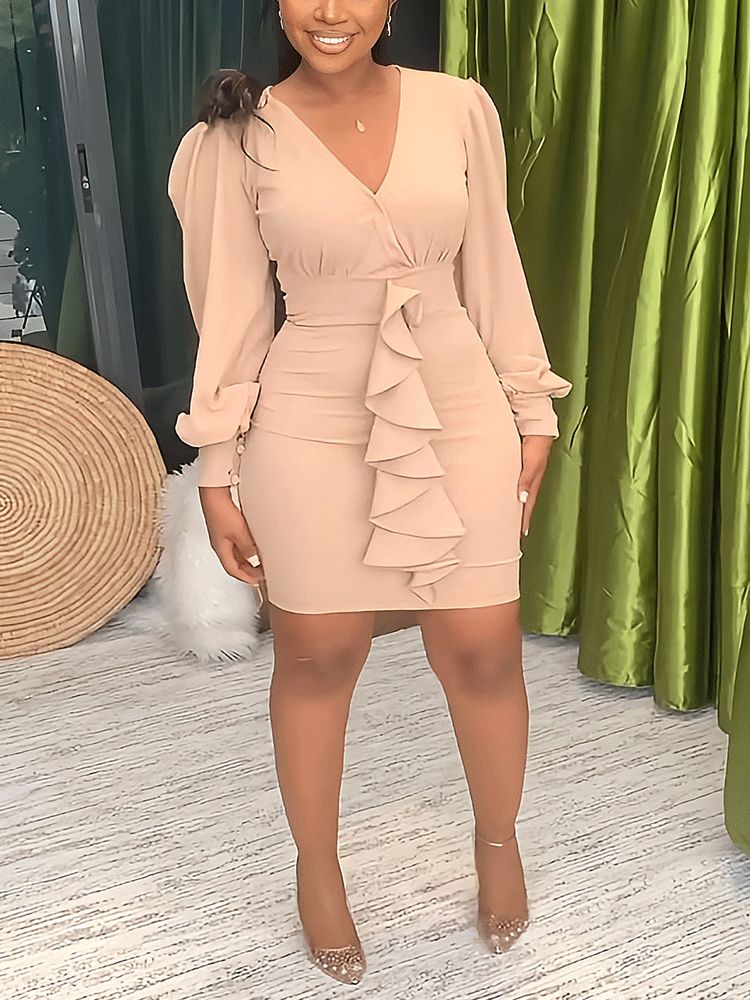 Ruched Ruffle Bodycon Midi Dress Maxct