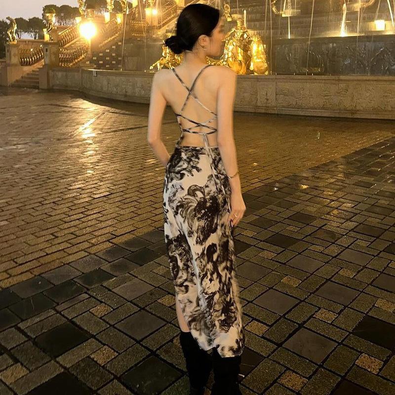 Maxct Style Hot Women's 2024 Summer New Fashion Printing Sexy Backless Lace Dress Manufacturers Wholesale - Image 3