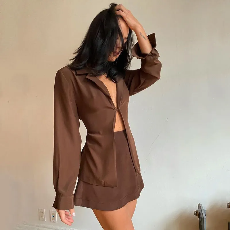Maxct Buttoned Blouse High Waist Skirt Two Piece